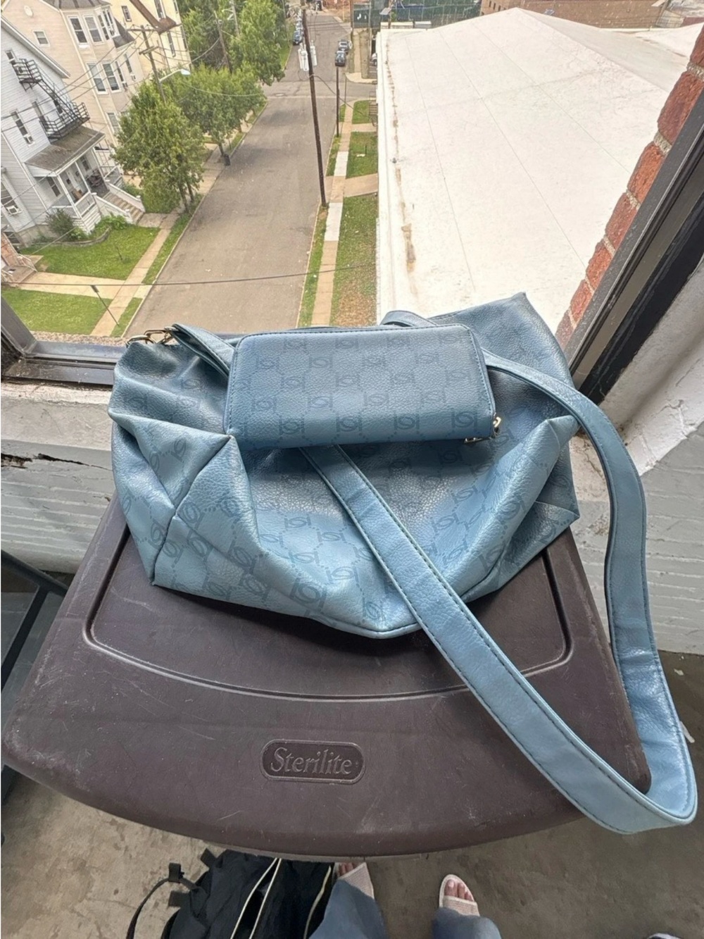 Light Blue Bebe Women's Shoulder Bag with Matching Wallet